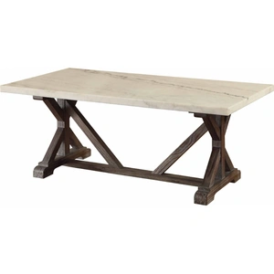 ACME Romina Marble/Wood Rectangular Coffee Table, White/Weathered Espresso