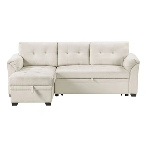 Homelegance Elara Polyester 2‑Piece Reversible Sectional with Pull‑out Bed, Reversible Chaise & Hidden Storage, Beige