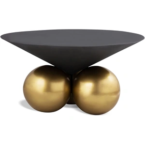 Meridian Furniture Naples 30-inch Round Cement Coffee Table with Brushed Brass Base, Grey