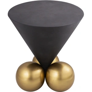 Meridian Furniture Naples 20-inch Round Cement End Table with Brushed Brass Base, Grey
