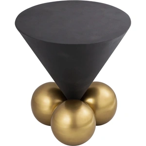 Meridian Furniture Naples 20-inch Round Cement End Table with Brushed Brass Base, Grey