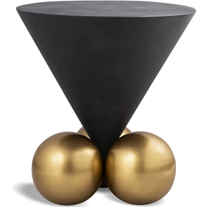 Meridian Furniture Naples 20-inch Round Cement End Table with Brushed Brass Base, Grey