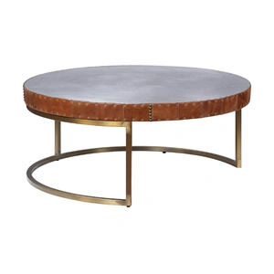 AF Modern Tamas 84885 Top Grain Leather/Aluminum Coffee Table, Aluminum & Cocoa