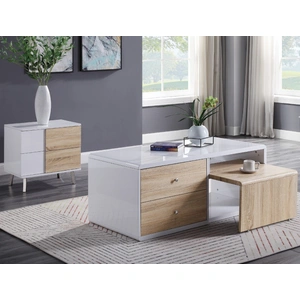 ACME Verux Rectangular End Table w/2 Drawers, White/Brown