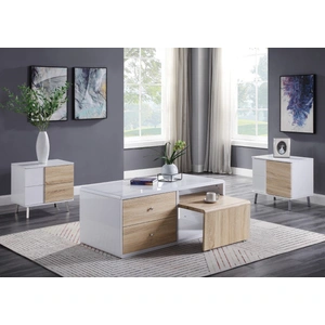 ACME Verux Rectangular Coffee Table Set, White/Brown