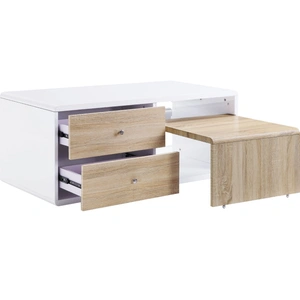 ACME Verux Rectangular Coffee Table w/4 Drawers & Pull-out table, White/Brown