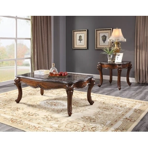 ACME Miyeon Marble/Wood End Table, Gray/Cherry