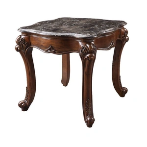 ACME Miyeon Marble/Wood End Table, Gray/Cherry