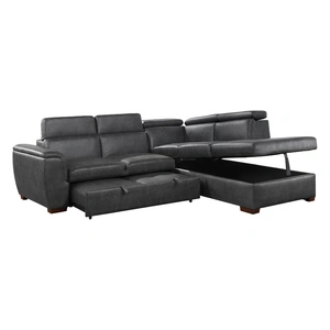 Homelegance Barre Faux Leather 2‑Piece Sectional with Pull‑out Bed & Right Chaise, Gray