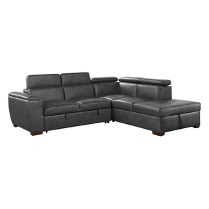 Homelegance Barre Faux Leather 2‑Piece Sectional with Pull‑out Bed & Right Chaise, Gray