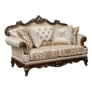 Homelegance Balthasar Chenille/Faux Crystal Loveseat, Brown/Cherry