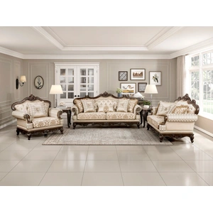 Homelegance Balthasar Chenille/Faux Crystal Living Room Set, Brown/Cherry