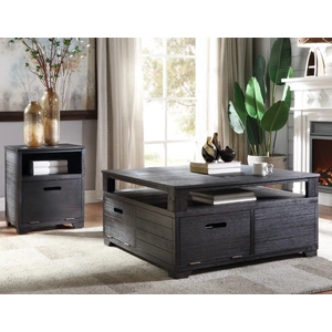 ACME Kamilia Wood Square Storage End Table, Antique Black