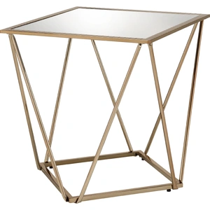 ACME Fogya Mirror/Metal Square End Table, Champagne Gold