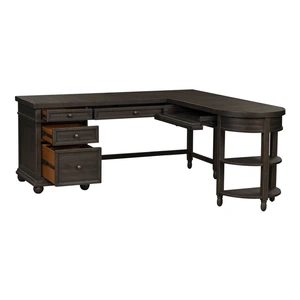 Liberty Furniture Harvest Home L-Shaped Wood 7-Drawer Desk Set w/Hutch & Charging Station, Chalkboard