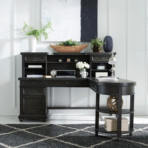 Liberty Furniture Harvest Home L-Shaped Wood 7-Drawer Desk Set w/Hutch & Charging Station, Chalkboard