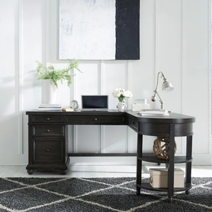 Liberty Furniture Harvest Home L-Shaped Wood 5-Drawer Desk Set w/Charging Station, Chalkboard