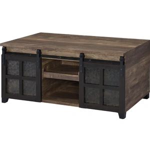 ACME Nineel Wood/Metal Rectangular Storage Coffee Table, Brown/Black