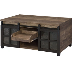 ACME Nineel Wood/Metal Rectangular Storage Coffee Table, Brown/Black