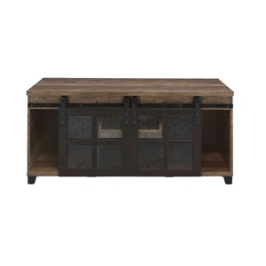 ACME Nineel Wood/Metal Rectangular Storage Coffee Table, Brown/Black