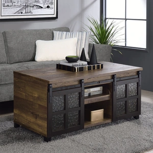 ACME Nineel Wood/Metal Rectangular Storage Coffee Table, Brown/Black
