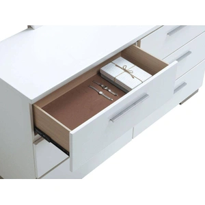 Furniture of America Christie Wood High Gloss Lacquer Dresser w/6 Drawers, White