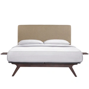 Modway Furniture Tracy 3-Pc Fabric Platform Queen Size Bedroom Set, Composition 1, Cappuccino/Latte