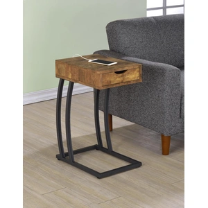 Coaster Troy Wood Veneer Accent Table with Power Outlet, Antique Nutmeg/Gunmetal