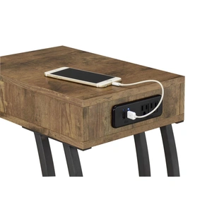 Coaster Troy Wood Veneer Accent Table with Power Outlet, Antique Nutmeg/Gunmetal