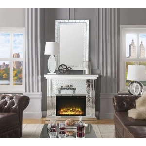 ACME Glam Nysa 90204 Mirror/Faux Crystals LED Fireplace w/ Adjustable Temperature & Timer