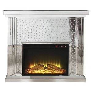 ACME Glam Nysa 90204 Mirror/Faux Crystals LED Fireplace w/ Adjustable Temperature & Timer