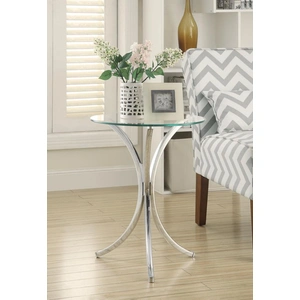 Coaster Eloise Tempered Glass Round Accent Table with Curved Legs, Clear/Chrome