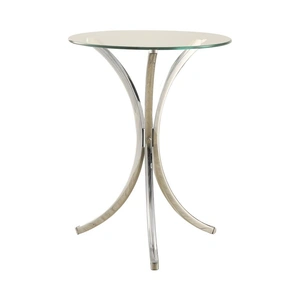 Coaster Eloise Tempered Glass Round Accent Table with Curved Legs, Clear/Chrome