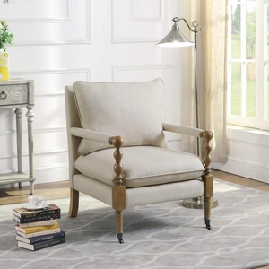Coaster Monaghan Linen Fabric Accent Chair with Casters in Beige