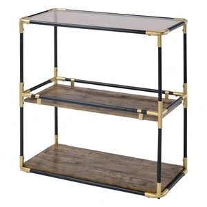 ACME Heleris Glass/Wood/Metal Accent Table, Smoky/Black/Gold