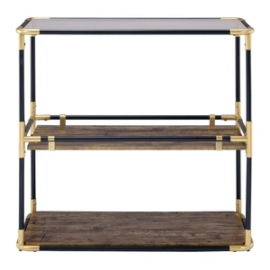 ACME Heleris Glass/Wood/Metal Accent Table, Smoky/Black/Gold