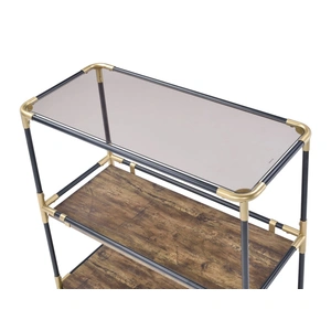 ACME Heleris Glass/Wood/Metal Accent Table, Smoky/Black/Gold