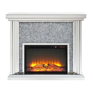 ACME Glam Noralie 90455 Mirror/Faux Diamonds LED Fireplace w/ Adjustable Temperature & Timer