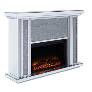 ACME Glam Nowles 90457 Mirror/Faux Diamonds LED Fireplace w/ Adjustable Temperature & Timer