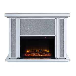 ACME Glam Nowles 90457 Mirror/Faux Diamonds LED Fireplace w/ Adjustable Temperature & Timer