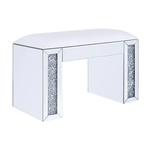 ACME Glam Noralie 90467 PU/Mirrored/Faux Diamonds Vanity Stool, Bone
