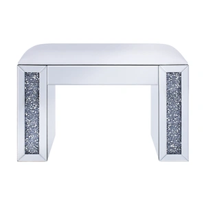 ACME Glam Noralie 90467 PU/Mirrored/Faux Diamonds Vanity Stool, Bone