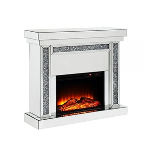 ACME Glam Noralie 90470 Mirror/Faux Diamonds LED Fireplace w/ Adjustable Temperature & Timer