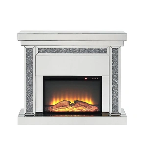 ACME Glam Noralie 90470 Mirror/Faux Diamonds LED Fireplace w/ Adjustable Temperature & Timer