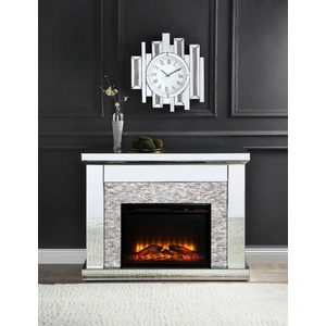 ACME Glam Laksha 90522 Mirror/Stone LED Fireplace w/ Adjustable Temperature & Timer