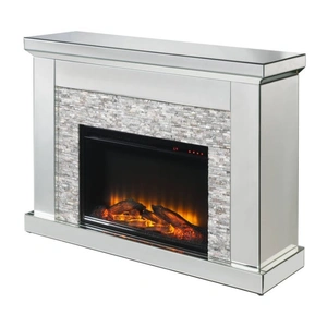 ACME Glam Laksha 90522 Mirror/Stone LED Fireplace w/ Adjustable Temperature & Timer