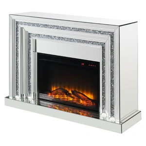 ACME Glam Noralie 90523 Mirror/Faux Diamonds LED Fireplace w/ Adjustable Temperature & Timer
