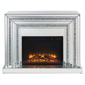 ACME Glam Noralie 90523 Mirror/Faux Diamonds LED Fireplace w/ Adjustable Temperature & Timer