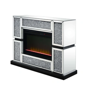 ACME Glam Noralie 90660 Mirror/Faux Diamonds LED Fireplace w/ Adjustable Temperature & Timer