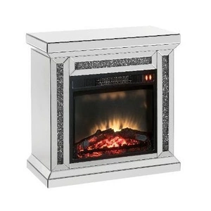 ACME Glam Noralie 90862 Mirror/Faux Diamonds LED Fireplace w/ Remote Control & Timer